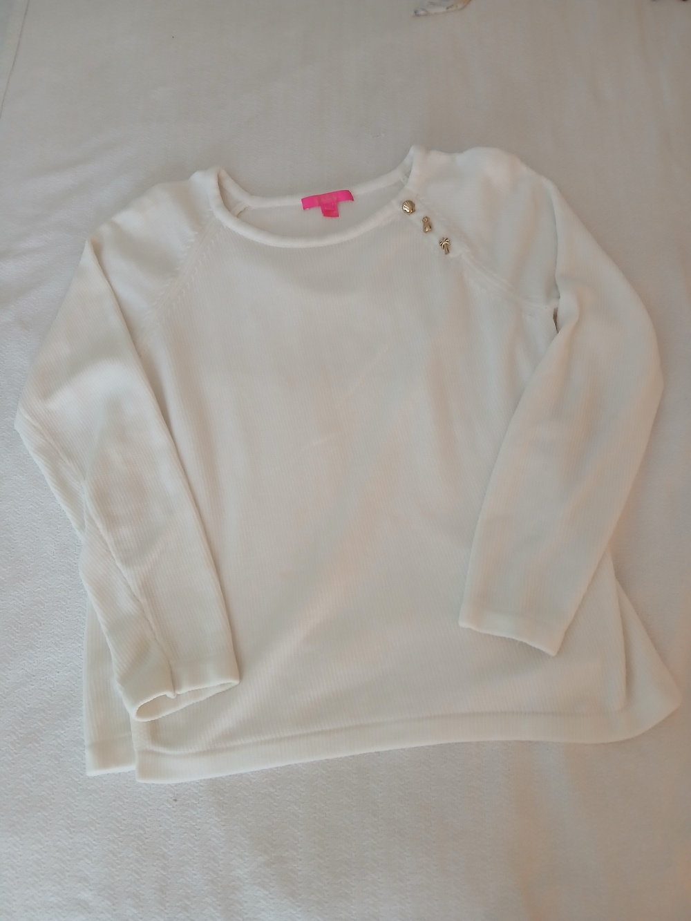 Womens Cream Long-Sleeve Sweater with Decorative Buttons